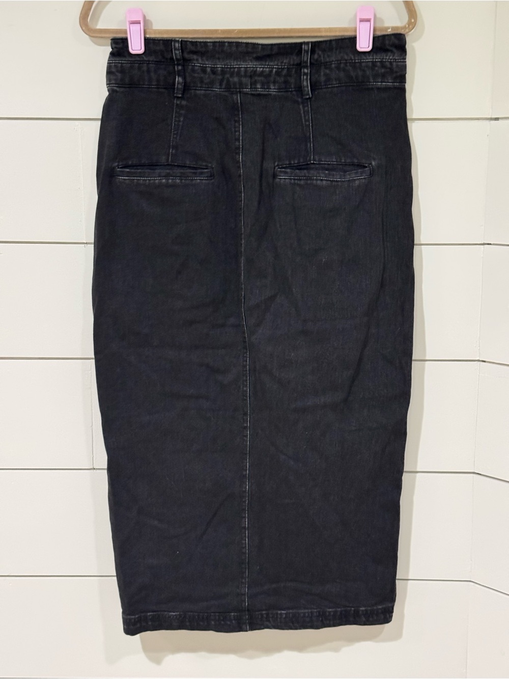 NEW Anthropologie Arden Double-Waist Black Denim Midi Skirt by Pilcro Size 14 - Picture 12 of 13